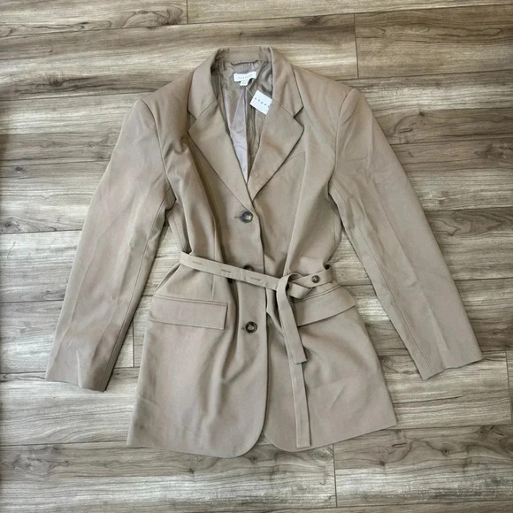 Topshop NWT Belted Waist Long Blazer Tan Women’s Size 2 [retail $110] - Picture 9 of 15